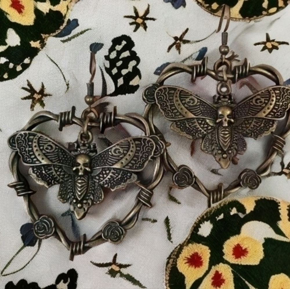 MODCLOTH DEATH HEAD MOTH ANTIQUED EARRINGS